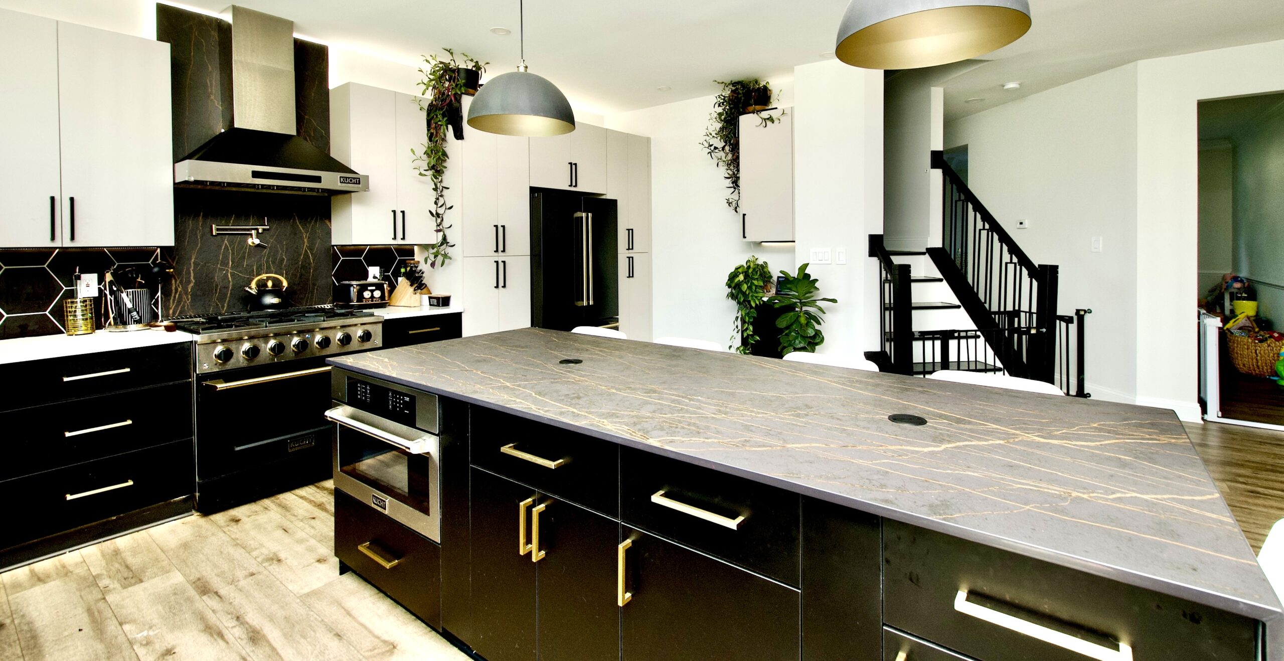 Kitchen island base microwave drawer and pullout cabinet in Upper Marlboro Maryland by MSH Signature